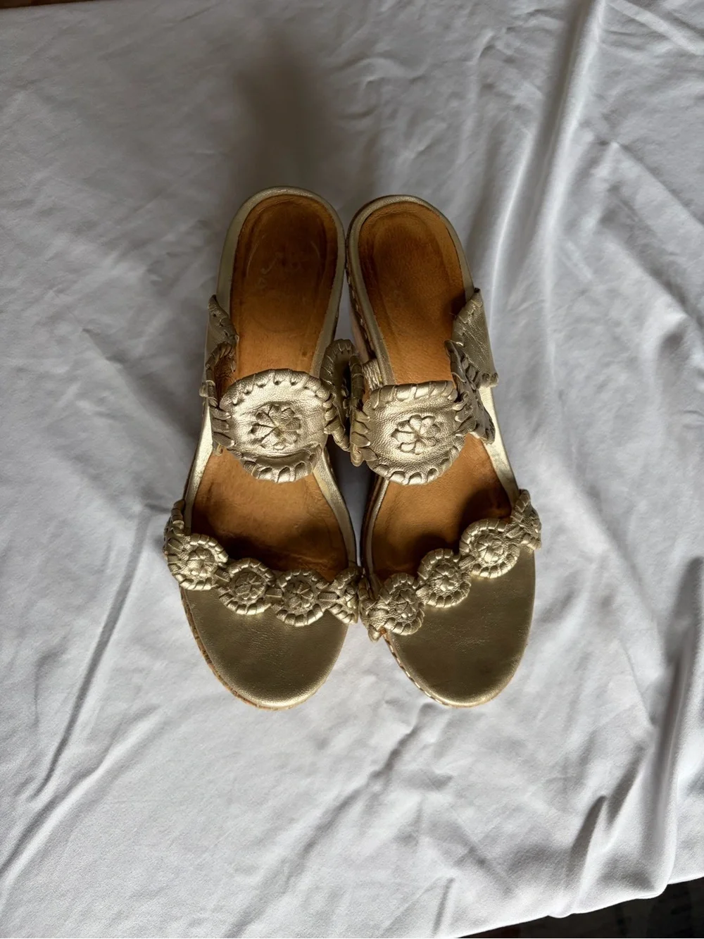 Jack Rogers Lauren Gold Leather Wedge Sandals